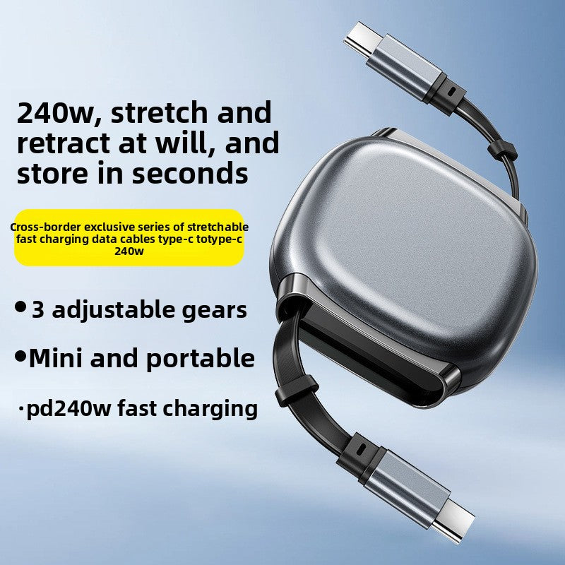 240W Retractable Type-C Data Cable for Fast Charging